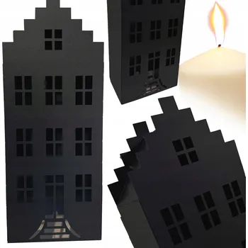 Svícen DOMEK LAMPION NA LED SVÍČKY LUCERNA VELKÁ ČERNÁ LUCERNIČKA LOFT 45 CM KOV