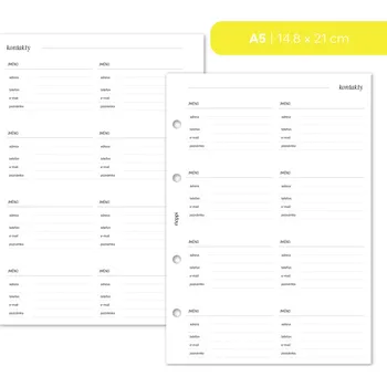 Náplň do diáře Fleppi Náplň do diáře - Kontakty Vyberte velikost náplně: A5 - 4 dírky