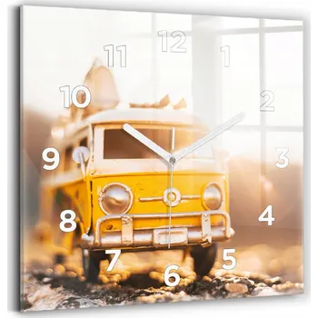 Hodiny Skleněné nástěnné hodiny s tichým chodem – Auto na dovolené