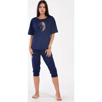 Dámské pyžamo Dámské pyžamo kapri Pírko - tmavě modrá - XXL