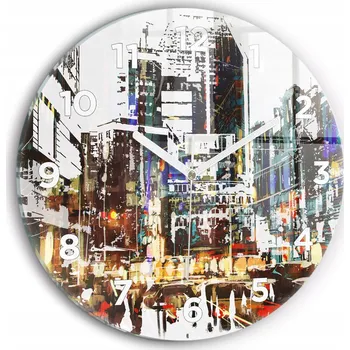 Hodiny Moderní skleněné hodiny s grafikou na zeď New York Město kulatý průměr 30 cm