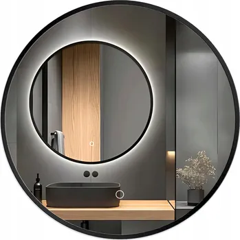 Zrcadlo Zrcadlo nástěnné kulaté 80 cm černé hliníkové rám s LED podsvícením