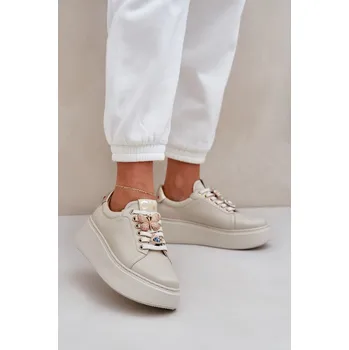 Dámské tenisky Dámské kožené tenisky s ozdobami CheBello 4292 Barva: Béžová, Velikost: 37