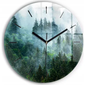 Hodiny Dekorativní nástěnné hodiny s krásnou grafikou Mlhavý les kulatý průměr 30 cm