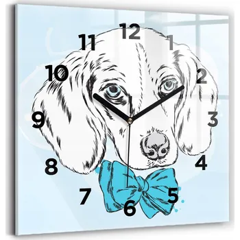Hodiny Skleněné hodiny s motivem na zeď Tiché ručičky Pes štěně 30x30