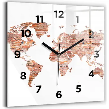 Hodiny Skleněné hodiny s motivem na zeď Tiché ručičky Obývací pokoj Stará mapa a cihly