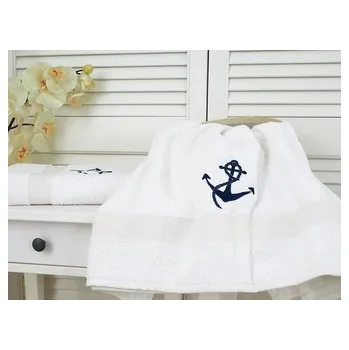 Sprchový závěs B.E.S. - Petrovice, s.r.o. Osuška froté Adria 70x140 s výšivkou - Bílá s kotvou