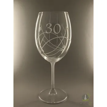 Sklenice Pískovaná sklenice na víno - 30 let s kamínky Swarovski