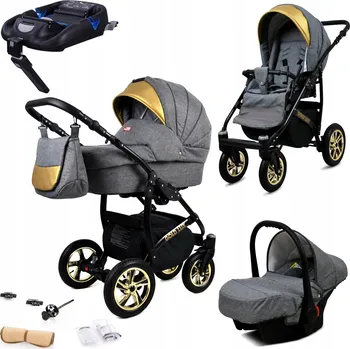 Kočárek Dětský kočárek 4v1 BabyLux Gold Lux - sportovní kočárek, hluboká korba, autosedačka, základna ISOFIX