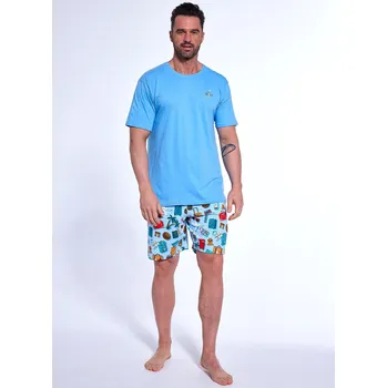 Pánské pyžamo Cornette pyžamo pánské 326/174 Travel - modrá, M (Pánské bavlněné pyžamo s krátkým rukávem Cornette 326/174 Travel)