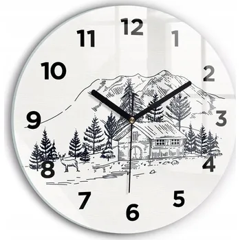 Hodiny Moderní skleněné nástěnné hodiny s potiskem Kreslené městečko průměr 30 cm