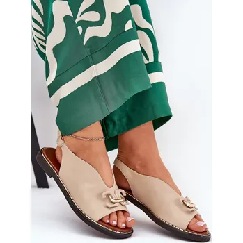 Dámské sandále Sandály Na Ploché Podpatky S Dekorací Eko Kůže Tillireta Barva: Béžová, Velikost: 38