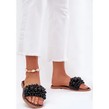 Dámské pantofle Dámské Plné Sandály S Ozdobnými Perlami Aricca Barva: Černá, Velikost: 39