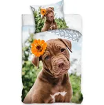 TipTrade Bavlněné povlečení 140x200 + 70x90 cm - Štěňátko s květinkou