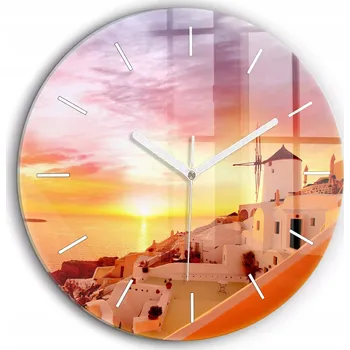 Hodiny Nástěnné Kulatý Skleněné Hodiny s motivem Starý větrný mlýn v Santorini průměr 60 cm