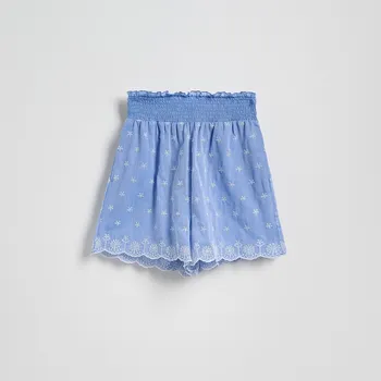 Dámské kraťasy Reserved - Bavlněné šortky s ažurovou výšivkou - světle modrá - UT947-50X - UT947-50X-XL