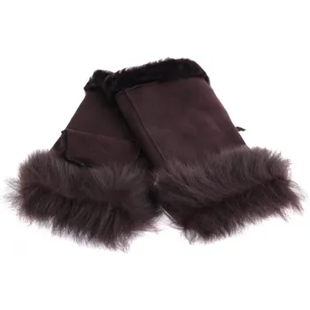 Rukavice Splus Dámské kožešinové bezprsté rukavice JAPAN PAJ28 tmavě hnědé velurové