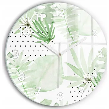 Hodiny Nástěnné hodiny kulatý dekorativní klasické kuchyňské Zelené listy průměr 30 cm