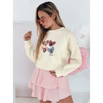 Dámská mikina Dámská mikina oversiz se srdíčky MADELIN BY1459 Barva: Béžová, Velikost: ONE SIZE