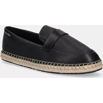 Dámské polobotky Kožené espadrilky Calvin Klein ESPADRILLE W/CK HW - LTH černá barva, HW0HW02390 99X, EUR 38