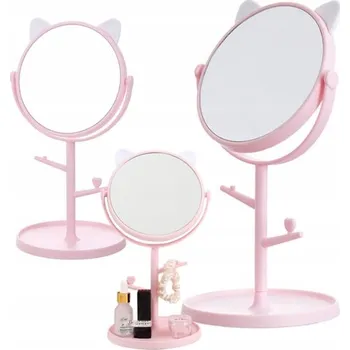 Zrcadlo Stojací kosmetické zrcadlo na líčení, růžové kotě