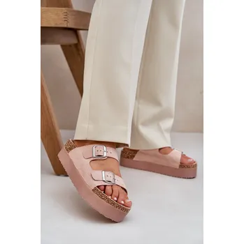 Dámské pantofle Dámské sandály na masivní platformě s přezkami Aramia Barva: Růžová, Velikost: 40
