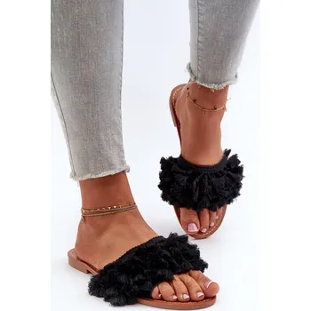 Dámské pantofle Dámské ploché sandály s&nbsp;frčkami Rialle Barva: Černá, Velikost: 37