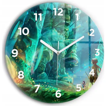 Hodiny Moderní skleněné nástěnné hodiny s potiskem Děti v lese, kulatý, průměr 30 cm