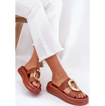 Dámské pantofle Dámské Pantofle Na Platformě Se Zlatým Detalem Ularinea Barva: Béžová, Velikost: 40