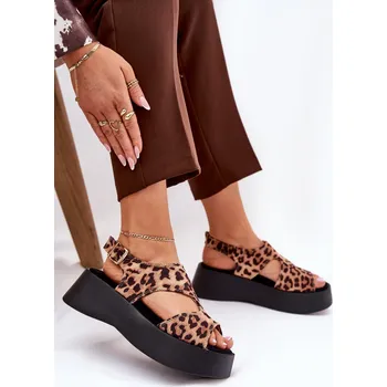 Dámské sandále Dámské Sandály Na Platformě Eko Semišové Karonia Barva: Béžová, Velikost: 37