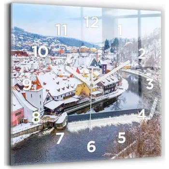 Hodiny Skleněné hodiny s tichým mechanismem Loft Nástěnné Panorama města v zimě 30x30