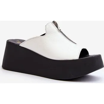 Dámské pantofle Zazoo 2916 Dámské žabky na masivní platformě se zipem Barva: Bílá, Velikost: 36