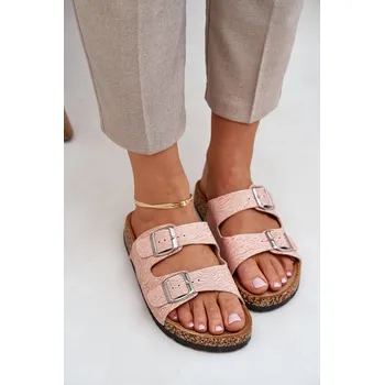 Dámské pantofle Textilové pantofle na korkové podrážce s přezkami Atera Barva: Růžová, Velikost: 39