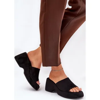 Dámské pantofle Eko Velurové Pantofle Dámské Na Platformě A Klíně Afisal Barva: Černá, Velikost: 40
