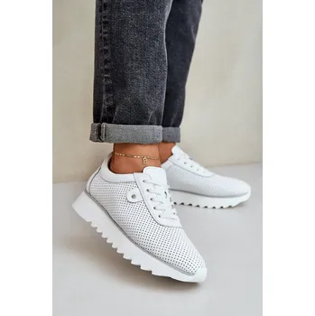 Dámské tenisky Kožené Sportovní Boty Na Platformě S Leskem D&A LR51-629 Barva: Bílá, Velikost: 39