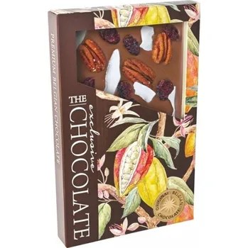 Čokoláda The Chocolate Formovaná mléčná čokoláda s pekanovými oříšky, brusinkami a kokosem 135 g