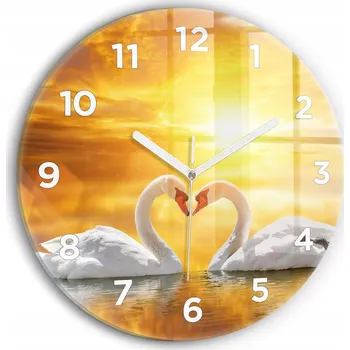 Hodiny Moderní skleněné nástěnné hodiny Zamilované labutě kulatý průměr 30 cm