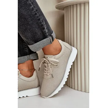 Dámské tenisky Kožené Sportovní Boty Na Platformě S Leskem D&A LR51-629 Barva: Béžová, Velikost: 36