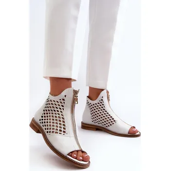 Dámské sandále Kožené Prokreslené Sandály Na Zip Zazoo 977/L Barva: Bílá, Velikost: 38