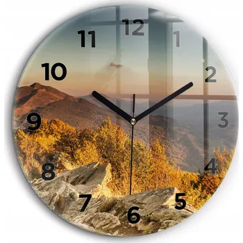 Hodiny Moderní skleněné nástěnné hodiny s potiskem Hory Bieszczady průměr 60 cm