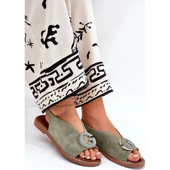 Dámské sandále Elegantní Dámské Sandály S u Ozdobou Na Plochém Podpatku S.Barski KV27-053 Barva: Zelená, Velikost: 36