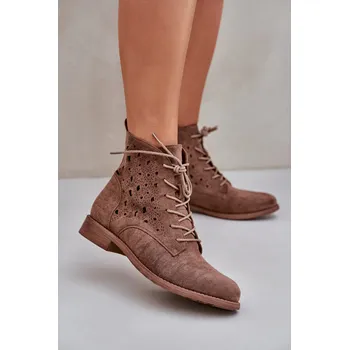 Dámské kozačky Šněrovací Boty S Vyřezávaným Vzorem S.Barski HY51-136 Barva: Béžová, Velikost: 36