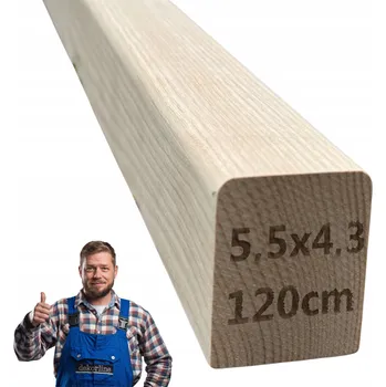 Zábradlí Madlo/Tyč jasanová hranolová dřevěná na schodiště 5,5 x 4,3 x 120 cm