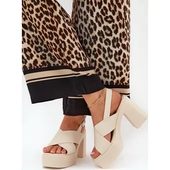 Dámské sandále Dámské Sandály Na Podpatku A Platformě Z Eko Kůže Annavin Barva: Béžová, Velikost: 39