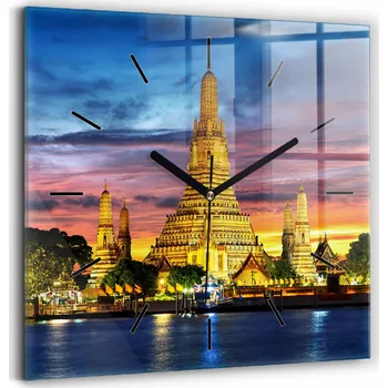 Hodiny Nástěnné skleněné hodiny do moderního interiéru Chrám v Bangkoku 30x30 cm