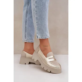 Dámské mokasíny Dámské Kožené Mokasíny Na Platformě A Ploché Podpatky Leopardí Zazoo 20191 Barva: Zlatá, Velikost: 41