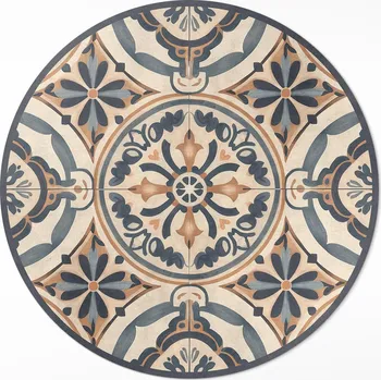Koberec Kulatý Koberec Vinyl průměr 50 cm Antická mozaika s rostlinným motivem vintage