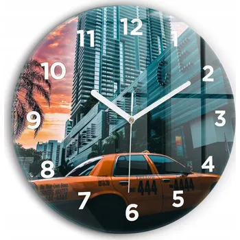 Hodiny Minimalistické Skleněné Nástěnné Hodiny s Motivem Miami na Floridě fi30 cm