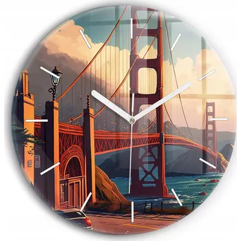 Hodiny Moderní skleněné nástěnné hodiny s potiskem Most v San Franciscu průměr 30 cm