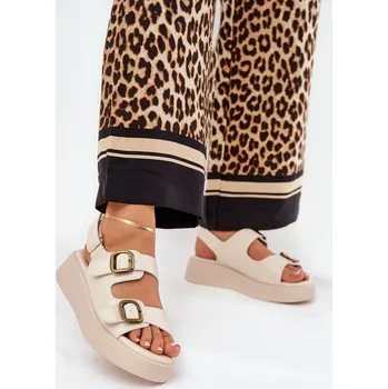 Dámské sandále Dámské Sandály Na Platformě A Klínu S Přezkami Genorre Barva: Béžová, Velikost: 36